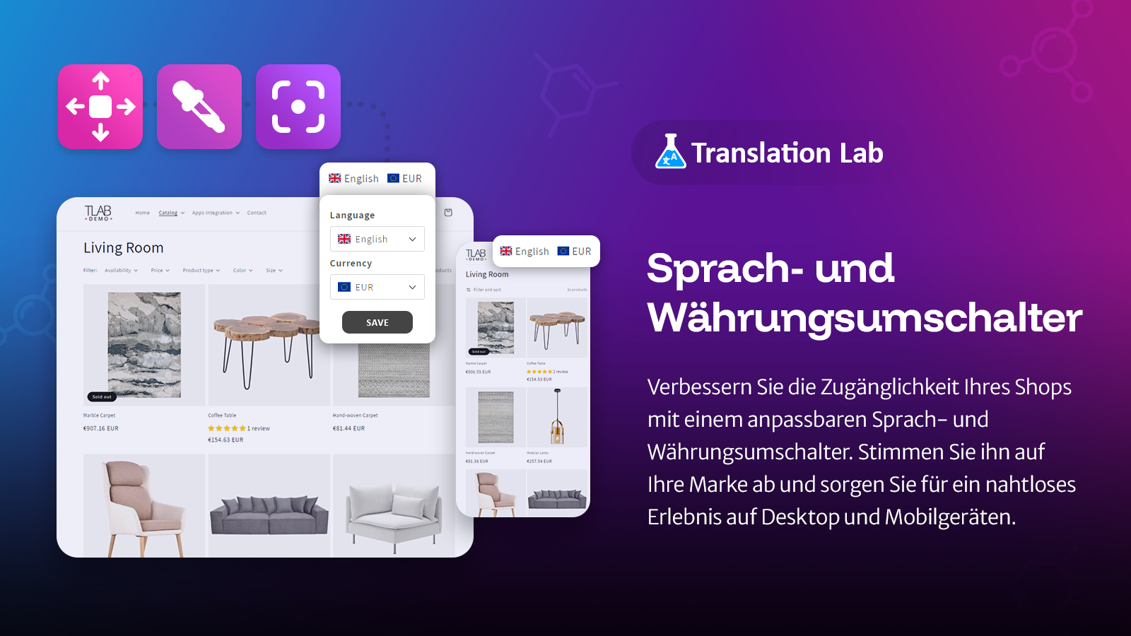 Translation Lab: Sprach- und Währungsumschalter